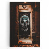 Large black and white abstract print on stretched canvas depicting swirling patterns, ideal for kitchen wall art.