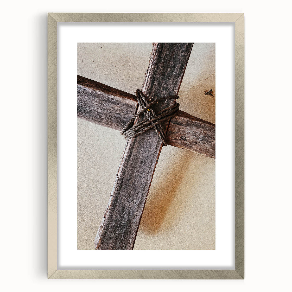 Textured art print of abstract spring-themed imagery in pastels on a silver framed canvas, suitable for bedroom ambiance.