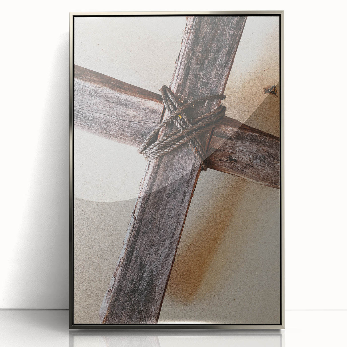Mid-century modernist art depicting spring season in pastel shades on a silver-framed acrylic print.