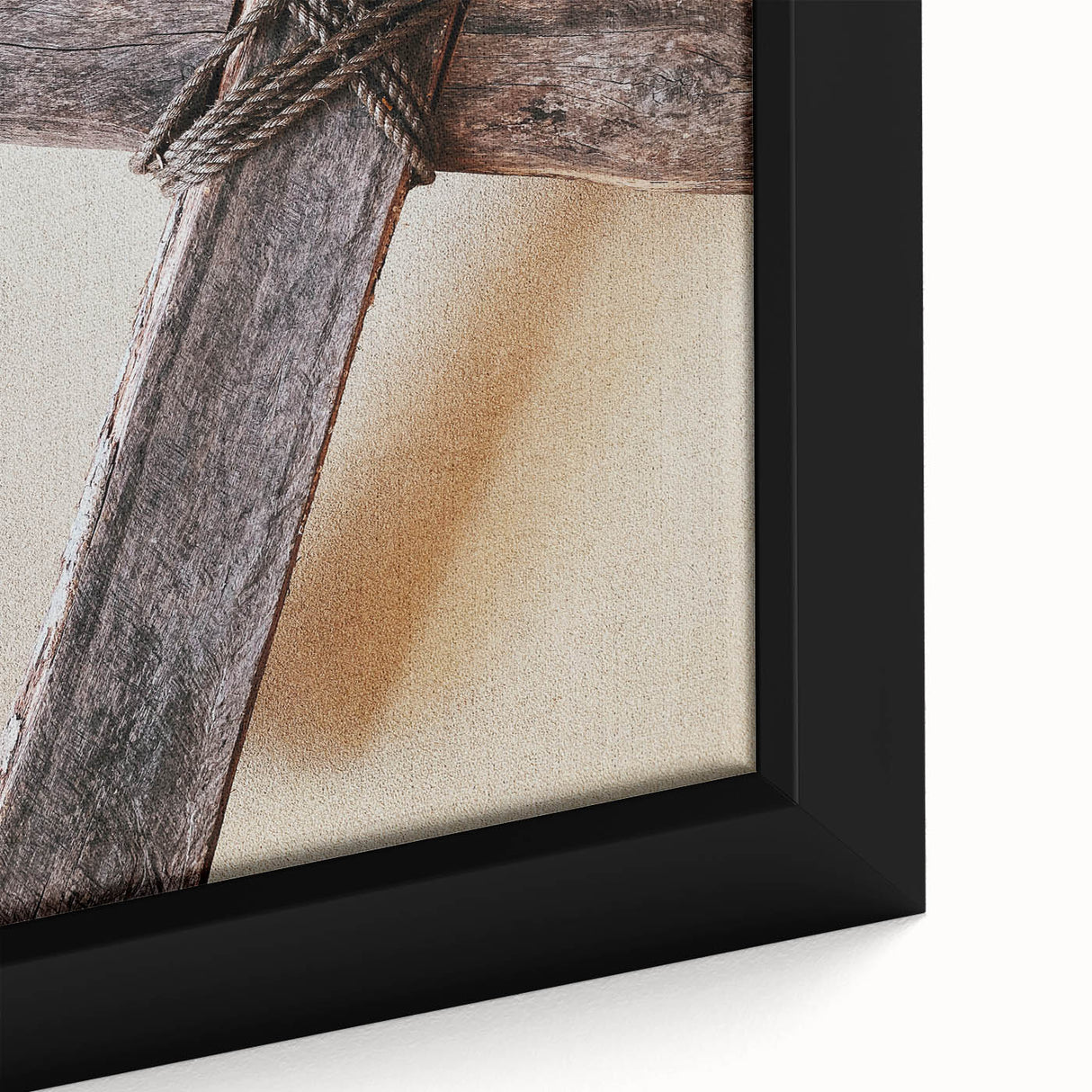 Close-up of a framed canvas featuring textured, colorful art with a black background, ideal for living room decor.