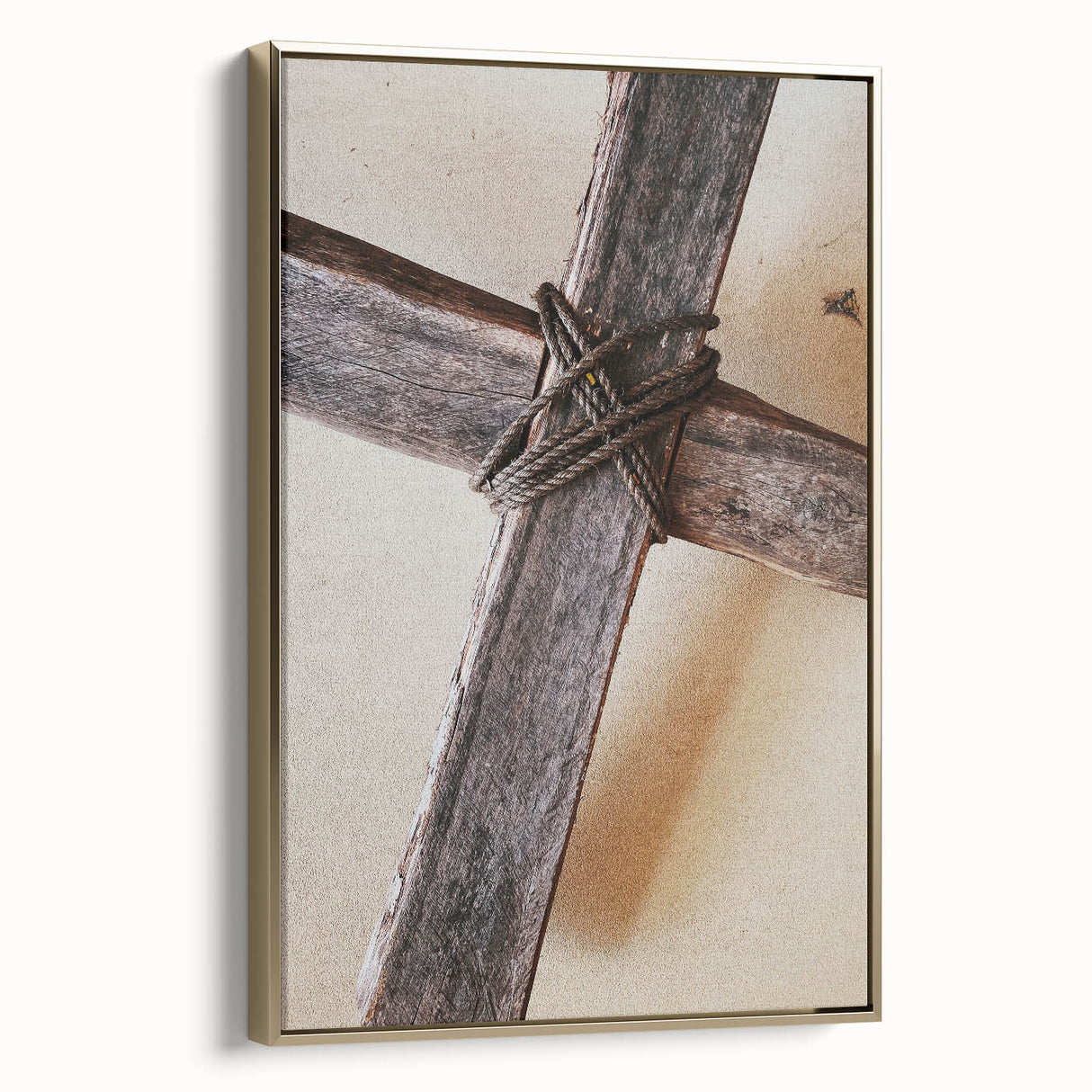 Framed canvas of a vintage-style landscape painting featuring spring season in muted earth tones.