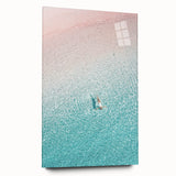 Large abstract wall art on acrylic glass featuring swirling blue and white patterns.