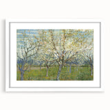 Textured abstract art print in white frame, featuring swirling blue and yellow patterns, ideal for modern bedroom decor.