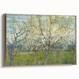 Vintage poster art of a landscape painting on a framed canvas, featuring muted earth tones, ideal for bedroom wall decor.