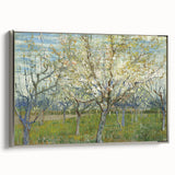 Framed canvas of Van Gogh's landscape painting with vibrant colors, ideal for adding a vintage touch to any room.