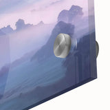 Close-up of a vibrant acrylic painting depicting a scenic landscape with majestic castles, featuring rich colors and intricate details, ideal for home decor.