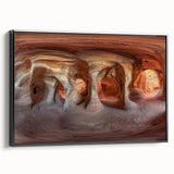 Framed canvas art depicting a serene landscape scene with caves, featuring a black side view, perfect for enhancing modern home decor with natural elements.
