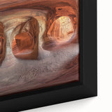 Framed canvas artwork showcasing a close-up of intricate cave landscapes, featuring earthy tones and detailed textures, perfect for nature-inspired decor.