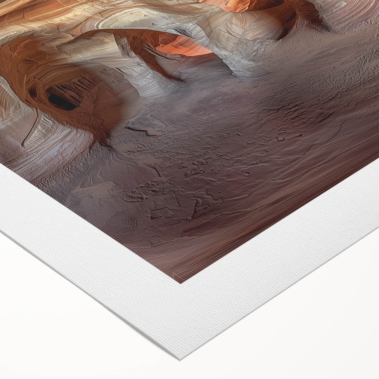 Rolled canvas print showcasing a stunning landscape scene featuring intricate cave formations and rich earthy tones, ideal for home décor and art lovers.
