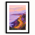 Framed landscape artwork depicting dramatic cliffs with a black mat, showcasing natural beauty and depth, perfect for home decor or office settings.
