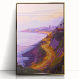 Framed acrylic landscape artwork showcasing dramatic cliffs with golden accents, ideal for enhancing home decor. Perfect for nature lovers and art enthusiasts.