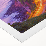 Stunning rolled canvas artwork depicting majestic cliffs and vibrant landscapes, showcasing rich colors and intricate details, ideal for home decor.