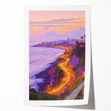 Vibrant rolled print of a serene landscape featuring dramatic cliffs and a tranquil sea, showcasing rich colors and textures, ideal for decor in living spaces.