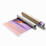 Stunning rolled print of dramatic cliffs overlooking a serene landscape, showcasing vibrant colors and intricate details, ideal for home decor.