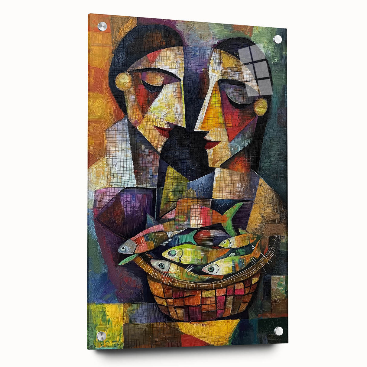 Colorful Bedroom Wall Art – Abstract Cubist Couple Framed Print