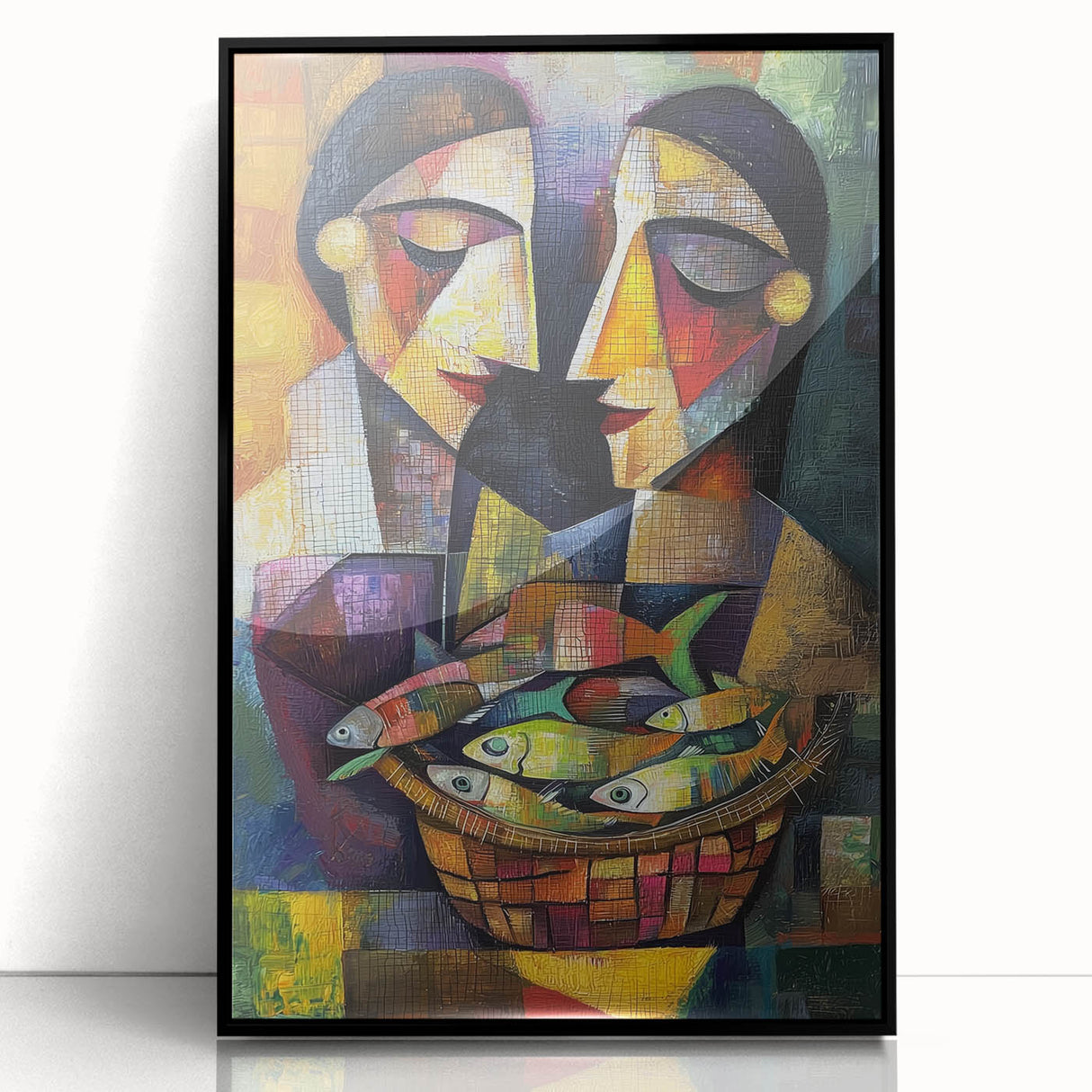 Colorful Bedroom Wall Art – Abstract Cubist Couple Framed Print