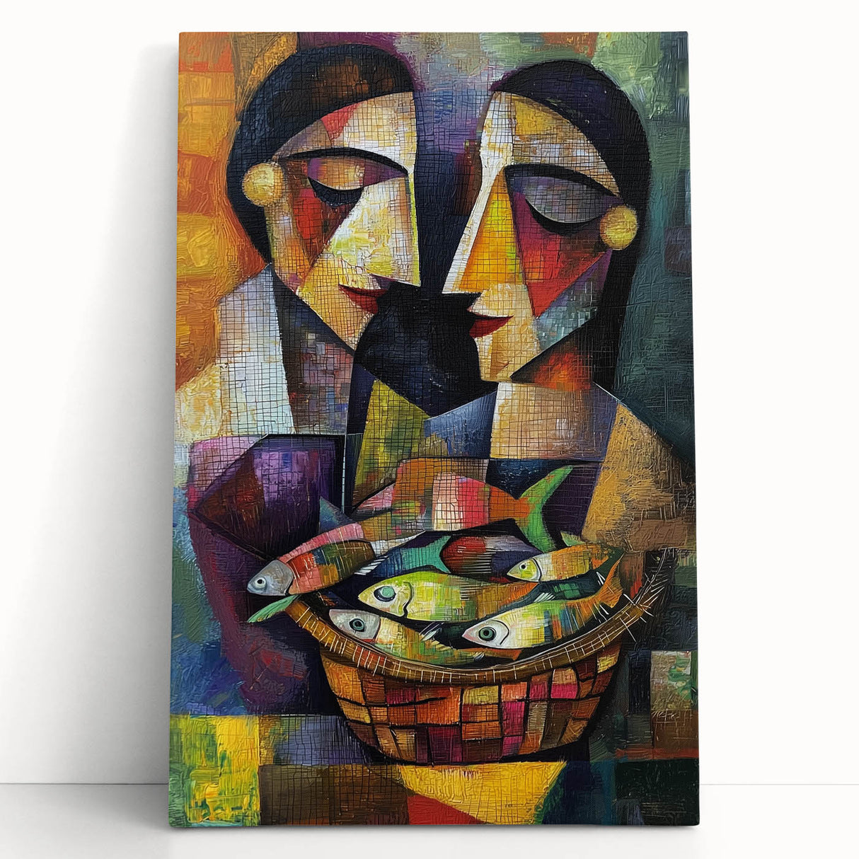 Colorful Bedroom Wall Art – Abstract Cubist Couple Framed Print