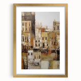 Abstract architecture wall art framed in gold, featuring geometric shapes and soft colors, perfect for modern home decor. Adds elegance to any room.