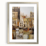 Abstract architecture wall art framed in silver, showcasing geometric shapes and vibrant colors, perfect for modern home decor. The piece adds a stylish touch to any room, enhancing the aesthetic with its contemporary design.