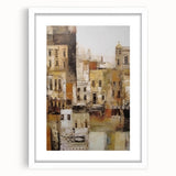 Abstract architecture wall art framed with a white mat, showcasing geometric shapes and soft color gradients, perfect for modern home decor or office spaces.