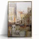 Framed abstract architecture wall art featuring gold accents and a sleek acrylic finish, perfect for modern home decor. Ideal for adding elegance to any space.