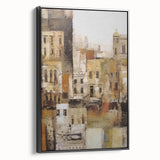 Framed black abstract architecture wall art showcasing geometric shapes and lines, perfect for modern home decor, viewed from a side angle.