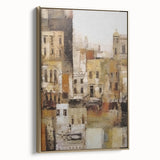 Abstract architectural wall art print in a modern gold frame, showcasing geometric shapes and lines, perfect for contemporary home decor. Ideal for adding elegance to living spaces.