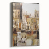 Framed abstract architecture wall art in silver, showcasing geometric patterns and modern design elements, perfect for contemporary home decor.