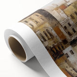 Abstract architectural wall art on rolled canvas, showcasing geometric shapes in vibrant colors, ideal for modern home decor. Packaged securely in a sturdy tube for easy transport.