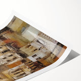 Abstract architecture wall art print showcasing geometric shapes and vibrant colors, rolled up for shipping in a protective cardboard tube, perfect for modern decor.