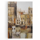 Abstract architectural wall art featuring geometric shapes and vibrant colors, printed on stretched canvas. Ideal for modern home decor, enhancing interiors with a creative touch.