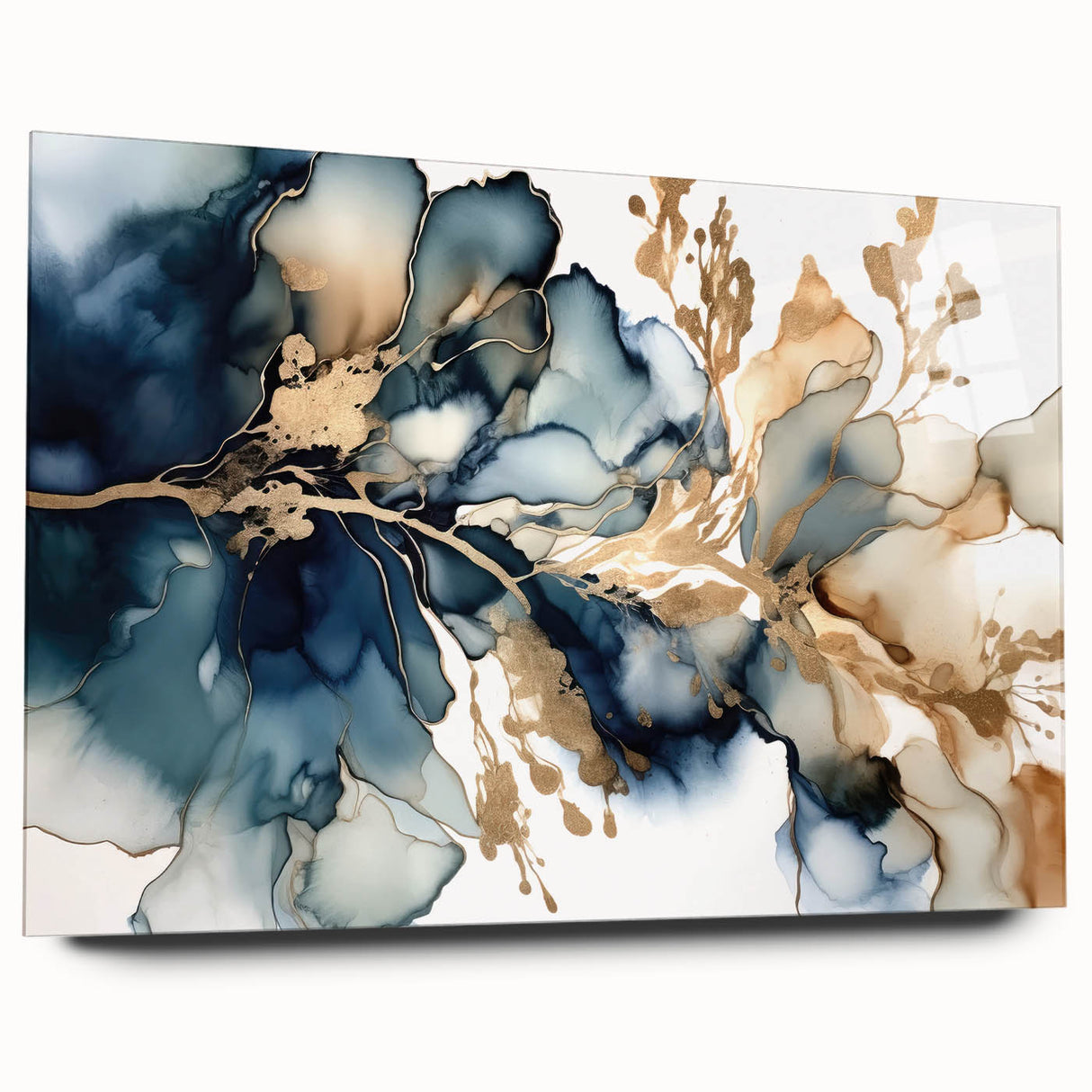 Abstract floral wall art displayed in a side view, showcasing vibrant colors and intricate details on acrylic glass, perfect for modern home decor.
