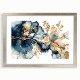 Abstract floral wall art featuring vibrant colors and intricate designs, set in a sleek silver frame with a decorative mat, showcasing modern elegance for home decor.