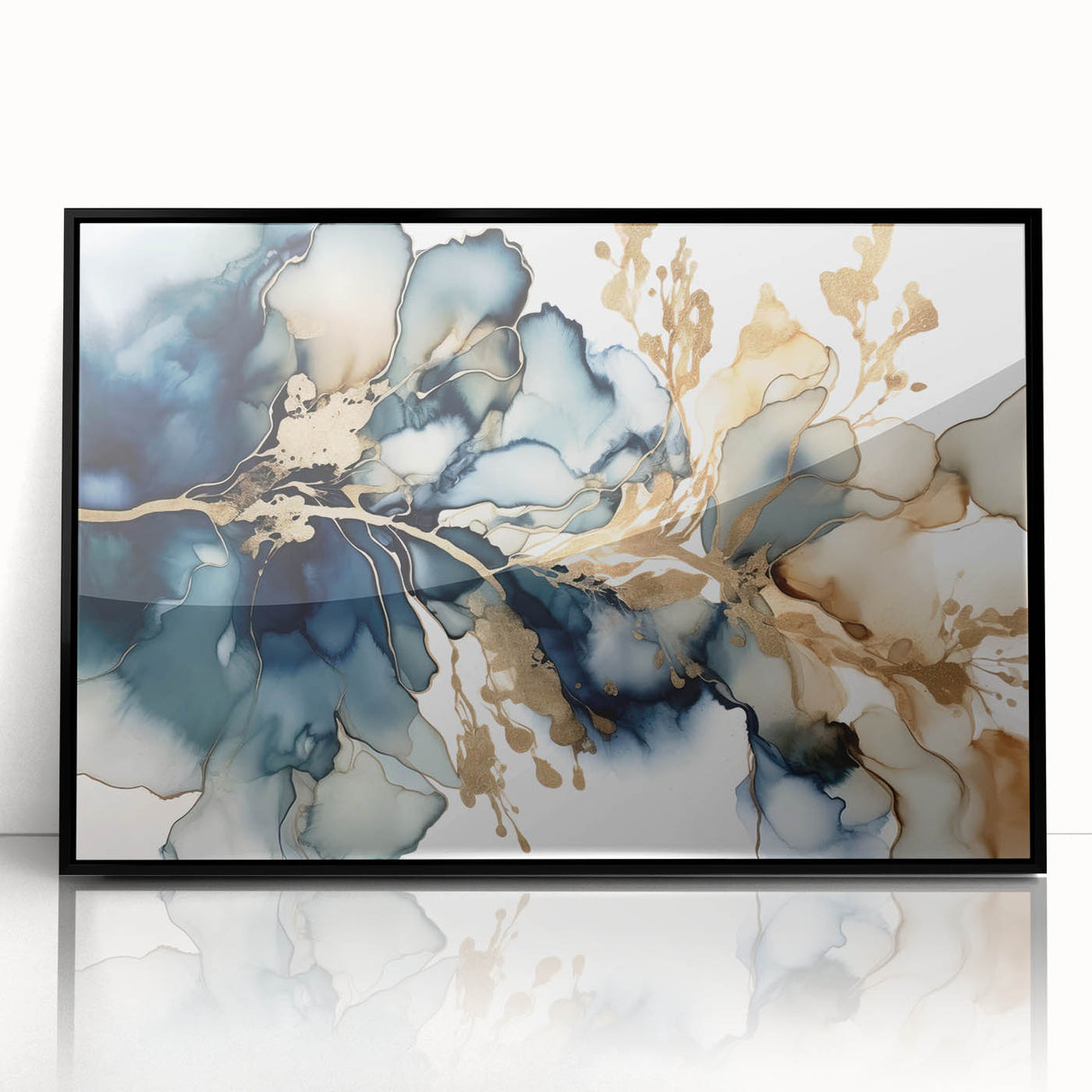 Framed abstract floral wall art in black acrylic, showcasing vibrant colors and intricate designs, perfect for modern home decor. Ideal for enhancing interior aesthetics.
