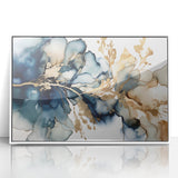 Framed acrylic wall art showcasing a vibrant abstract floral design with multicolored blooms, set against a sleek white background, perfect for home decor.