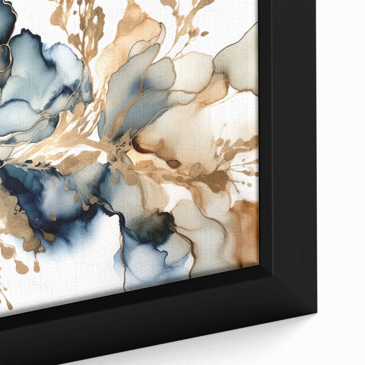 Close-up of a framed canvas wall art piece featuring vibrant abstract florals in shades of pink, blue, and green, ideal for modern home decor accents.