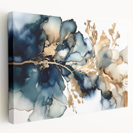Stretched canvas wall art showcasing vibrant abstract florals in a modern design, viewed from the side to highlight its textured surface and depth.