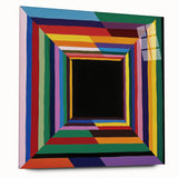 Abstract geometric acrylic glass artwork showcasing a side view with sharp angles and vibrant colors, ideal for modern home decor and artistic spaces.