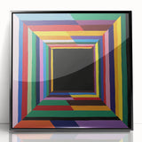 Framed abstract geometric wall art in black acrylic, showcasing sharp angles and modern design, perfect for contemporary home decor or office settings.