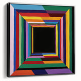 Framed geometric abstract canvas art in black, showcasing sharp angles and a modern design, perfect for contemporary home decor. Side view highlights its sleek profile and framing details, ideal for enhancing living spaces.