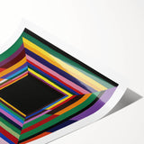 Abstract geometric rolled print showcasing vibrant colors and intricate patterns, expertly designed for modern home decor, delivered in a protective cardboard tube.