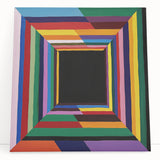 Abstract geometric stretched canvas art in vibrant colors, featuring a modern design with sharp angles and dynamic shapes, perfect for contemporary home decor.