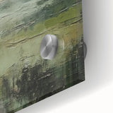 Close-up of an abstract landscape wall art piece, showcasing vibrant colors and fluid shapes, printed on acrylic glass, ideal for modern home decor.