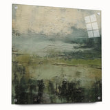 Abstract landscape wall art displayed in a sleek acrylic frame, showcasing vibrant colors and modern design elements. The side view highlights the mounting pins for easy hanging, making it a stylish addition to contemporary home decor.