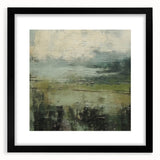 Abstract landscape wall art framed with a black mat, showcasing vibrant colors and dynamic shapes, perfect for modern home decor or gallery display.