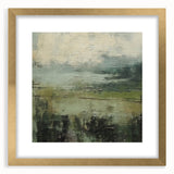 Abstract landscape wall art framed in gold, showcasing vibrant colors and intricate designs, perfect for modern home decor. The artwork includes a mat for added elegance.