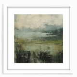 Abstract landscape wall art framed in white with a mat, showcasing vibrant colors and flowing shapes, ideal for modern home decor. Perfect for adding a touch of elegance and creativity to living spaces.