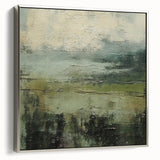 Framed canvas wall art showcasing an abstract landscape design, featuring soothing silver tones and intricate textures, perfect for modern home decor.