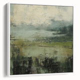 Framed abstract landscape wall art showcasing vibrant colors and intricate textures, displayed from a white side view, perfect for modern home decor.