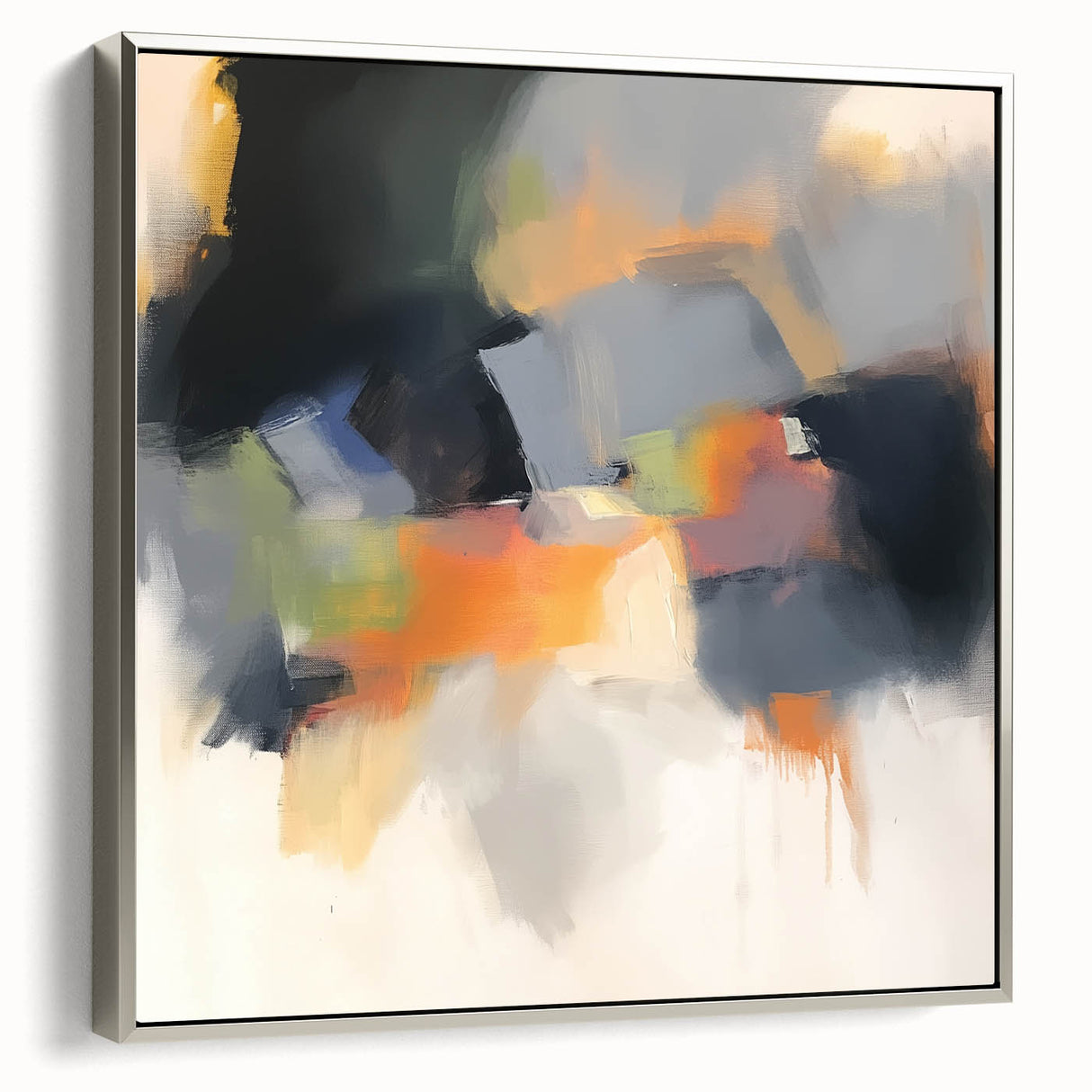 Large Abstract Wall Art – Urban Spectrum in Gray, Orange & Olive